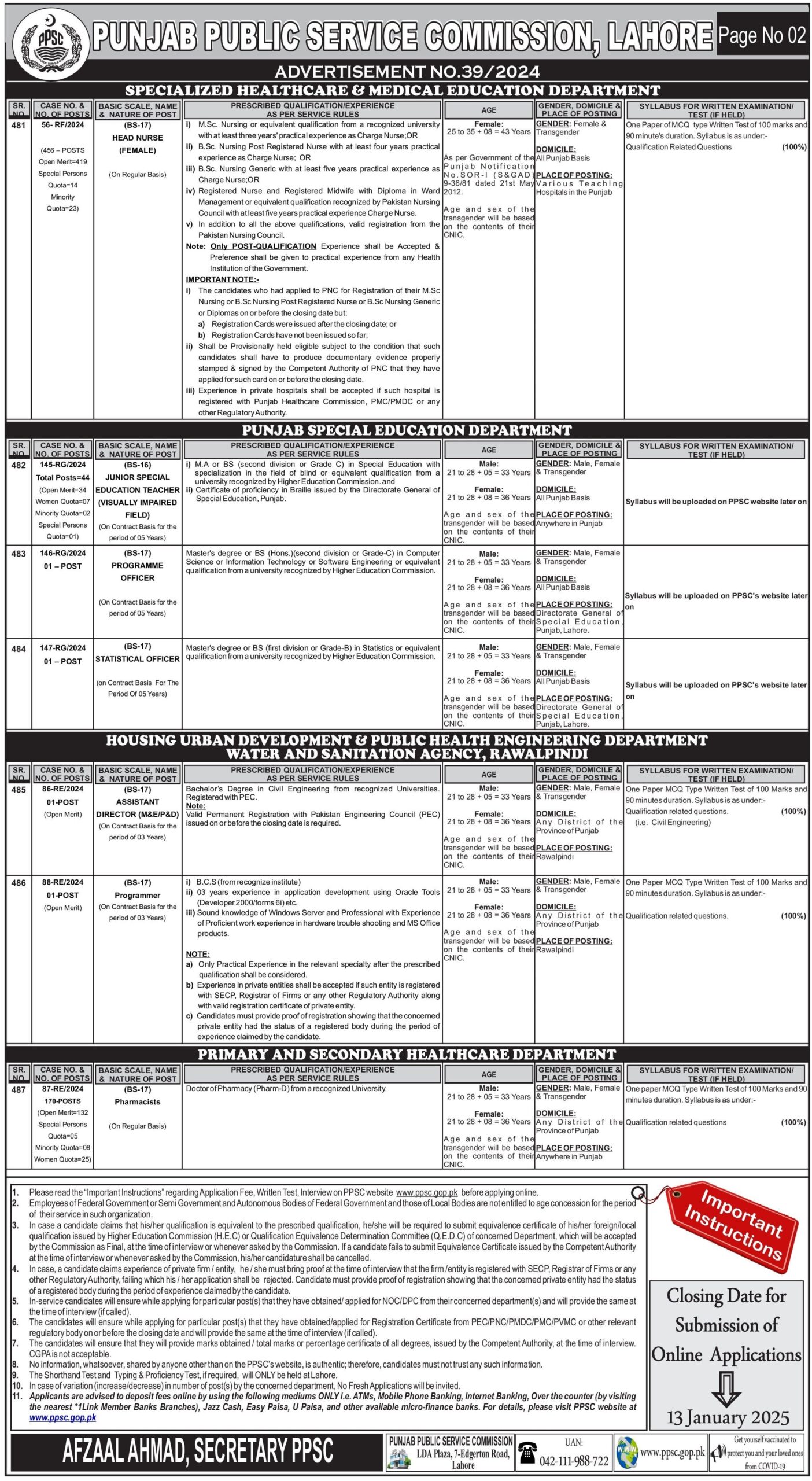 PPSC Jobs 2025 Advertisement No 39 - 2