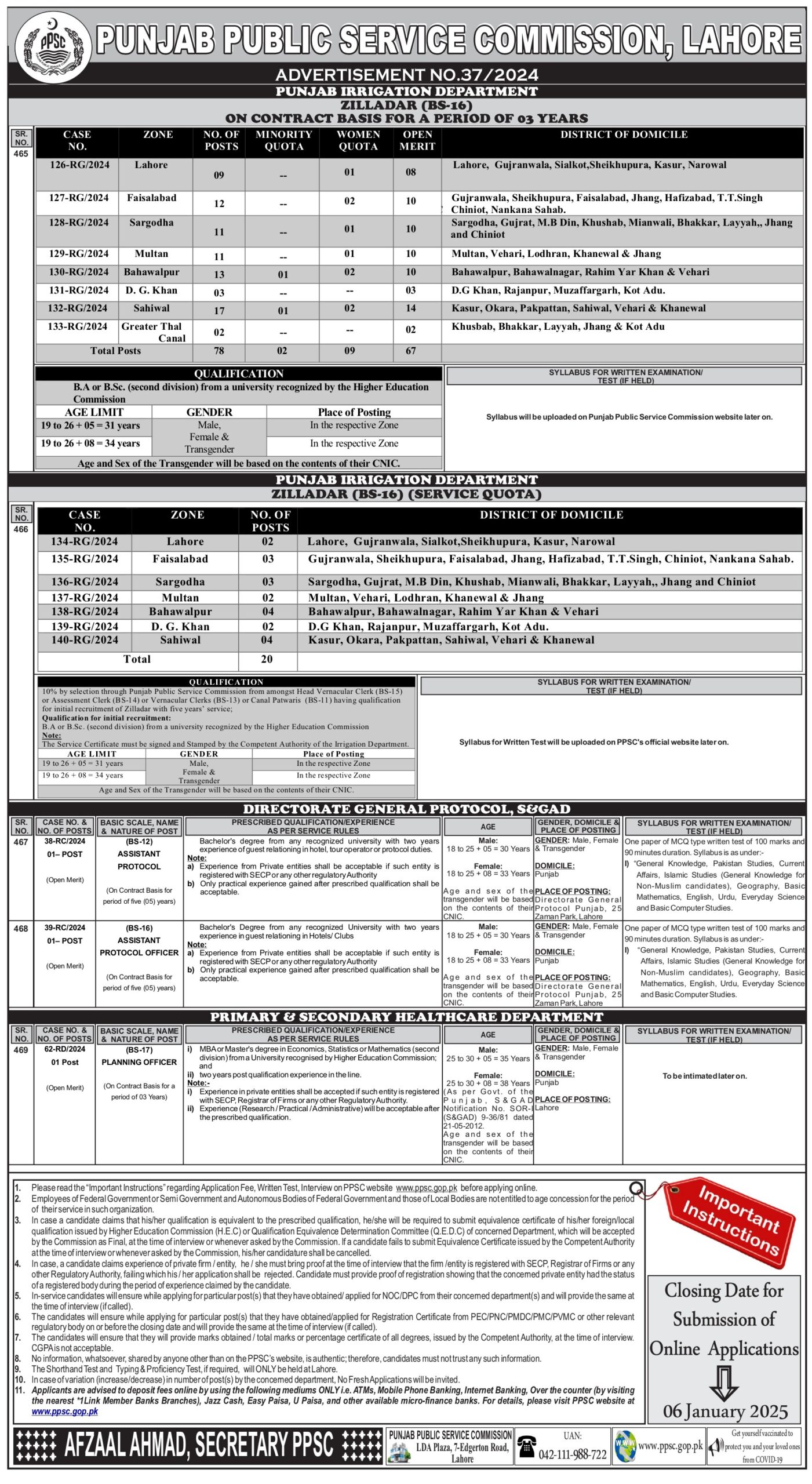 PPSC Zilladar Jobs 2025