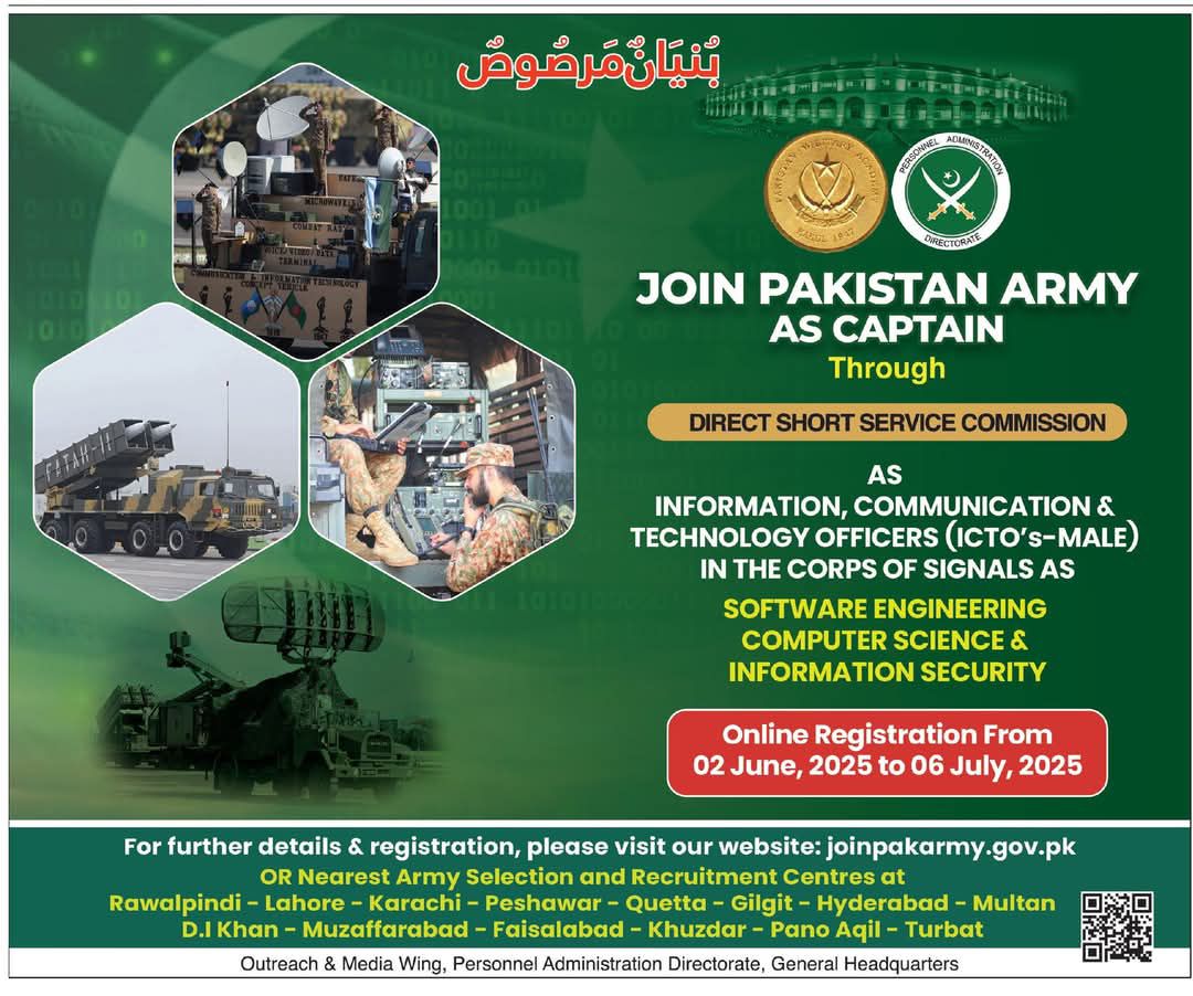 Join Pakistan Army as Captain 2025 DSSC ICTOs