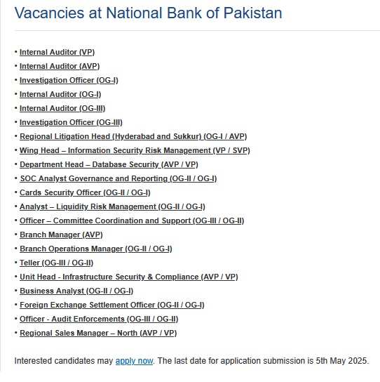 National Bank of Pakistan NBP Jobs April 2025