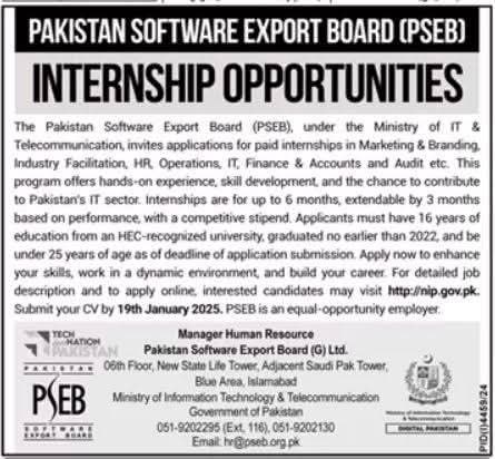 Pakistan Software Export Board PSEB Internship 2025