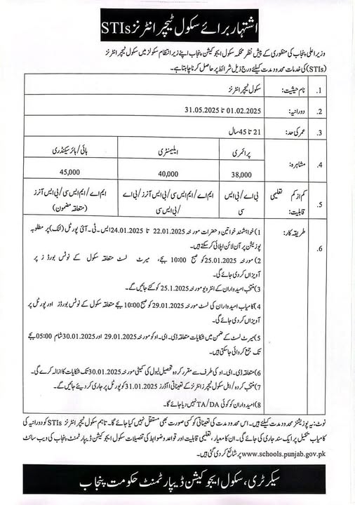 Punjab School Teachers Internship Program 2025 Merit List and Online Apply