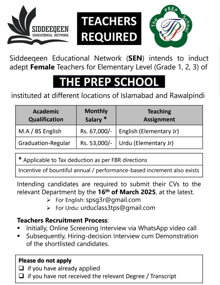 The Prep School Jobs 2025 Latest Advertisement Teaching Staff