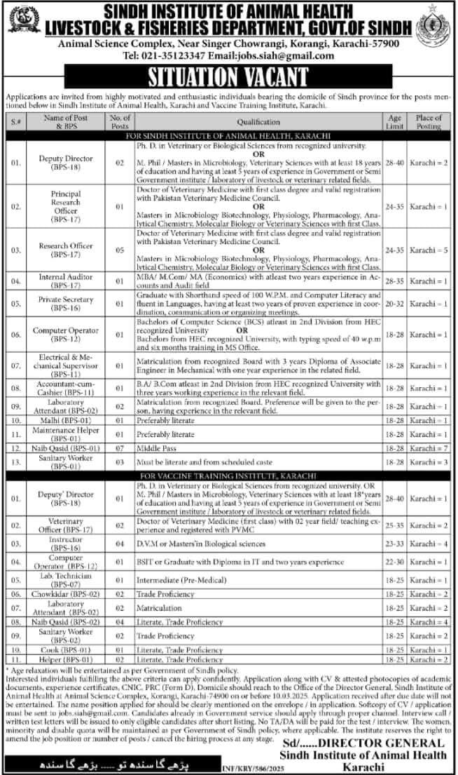 Livestock and Fisheries Department Jobs 2025 Advertisement Application Form