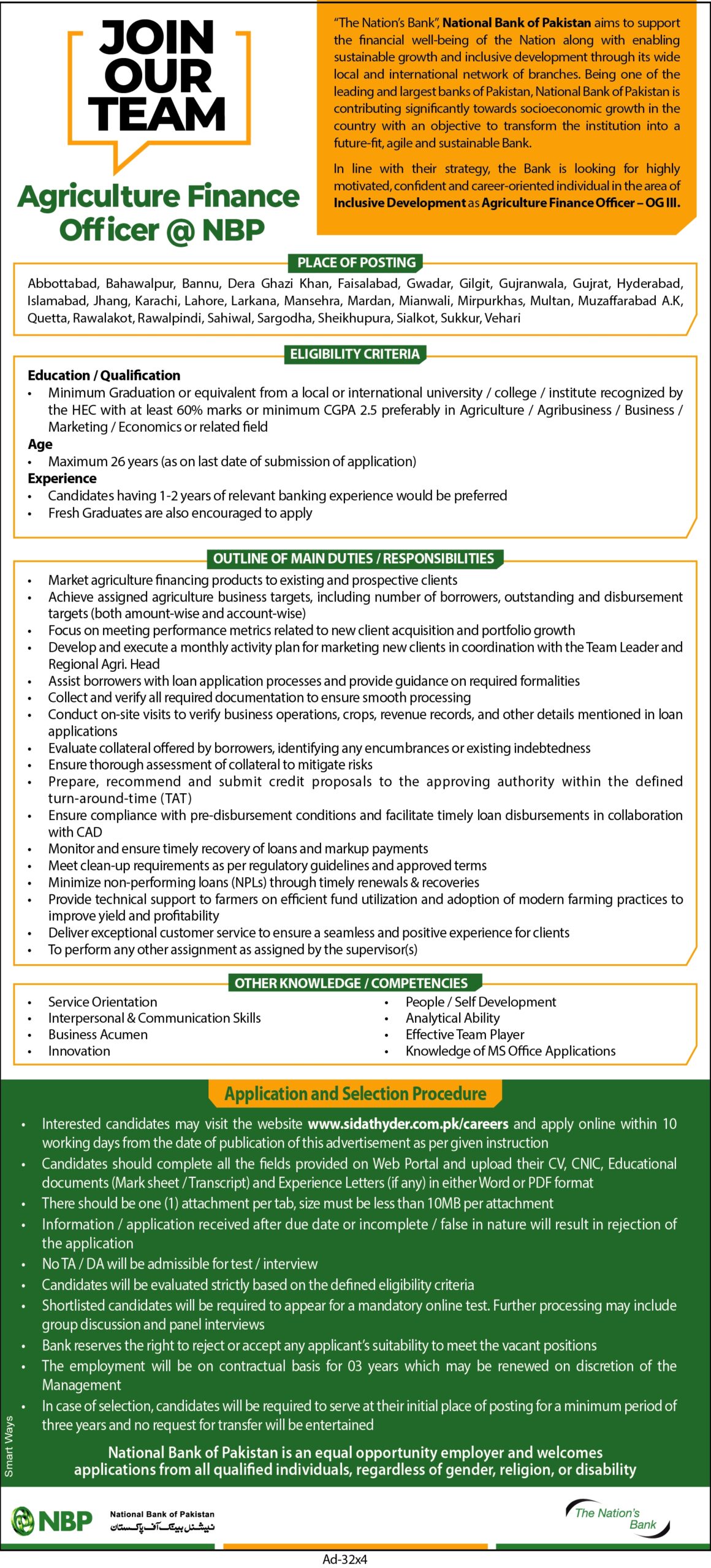 NBP Jobs 2025 Agriculture Finance Officers