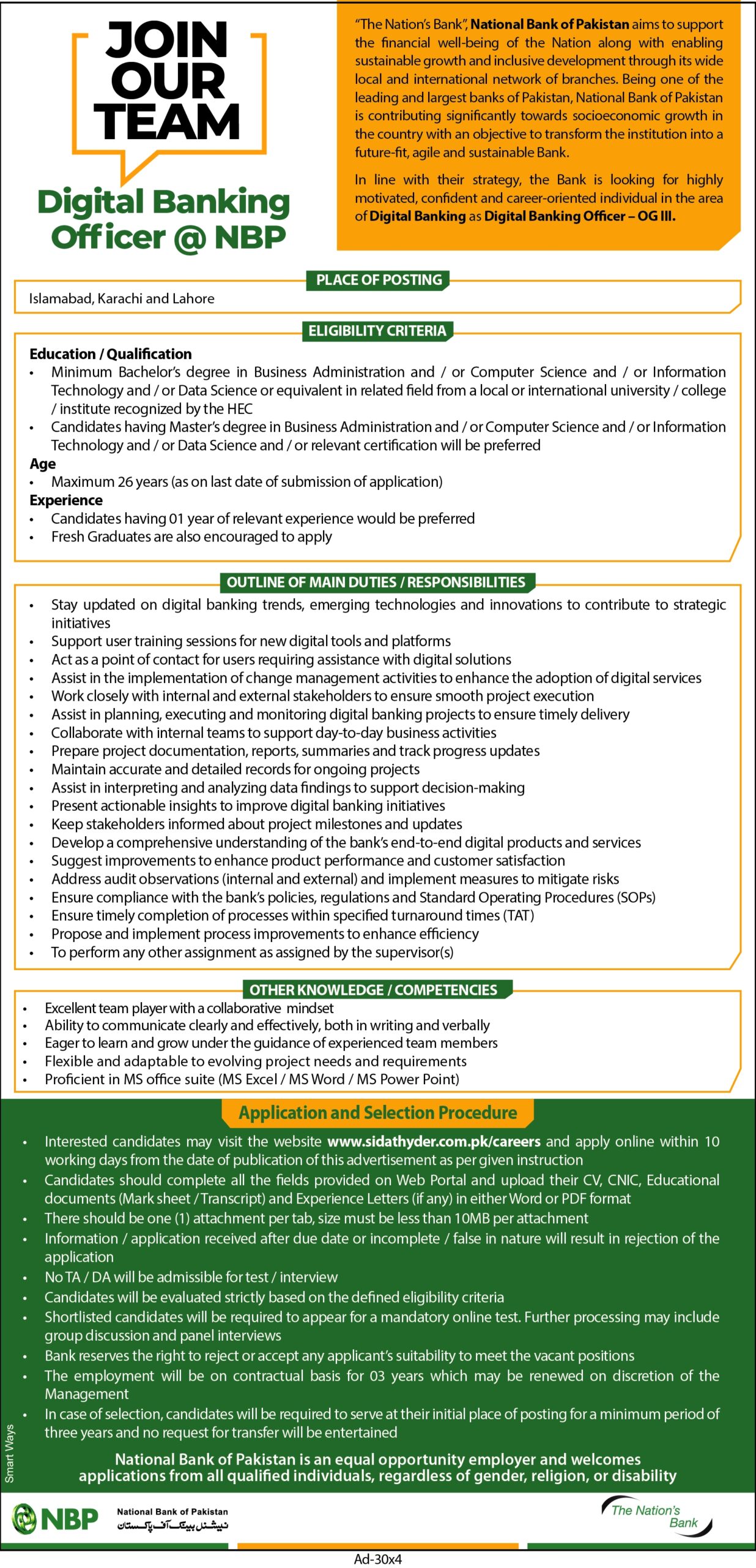 NBP Jobs 2025 Digital Banking Officers