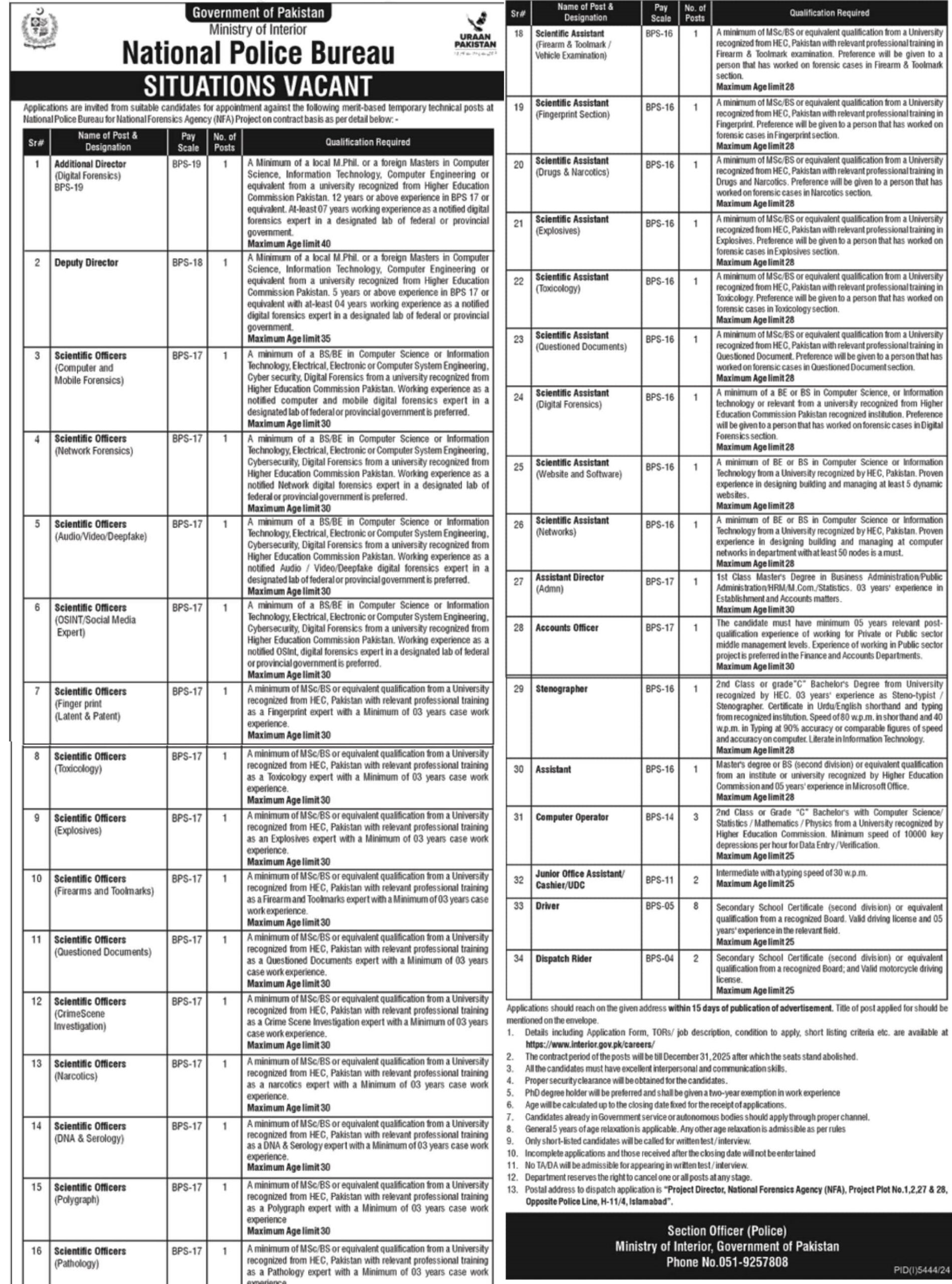 National Police Bureau Jobs 2025 Latest Advertisement