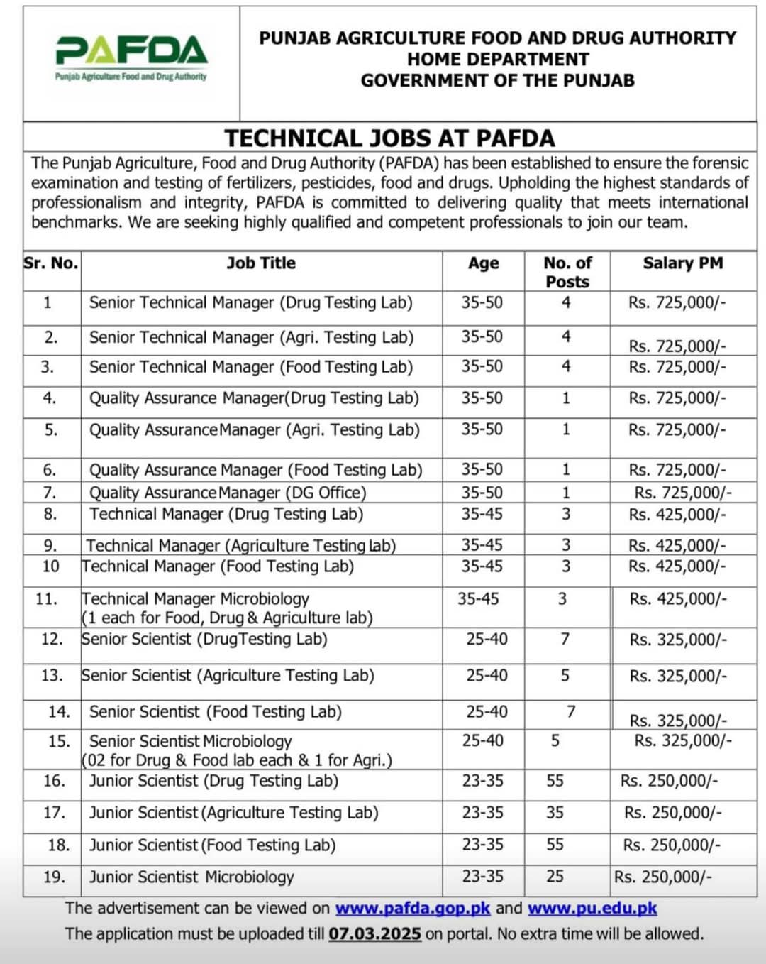 PAFDA Jobs 2025 Advertisement