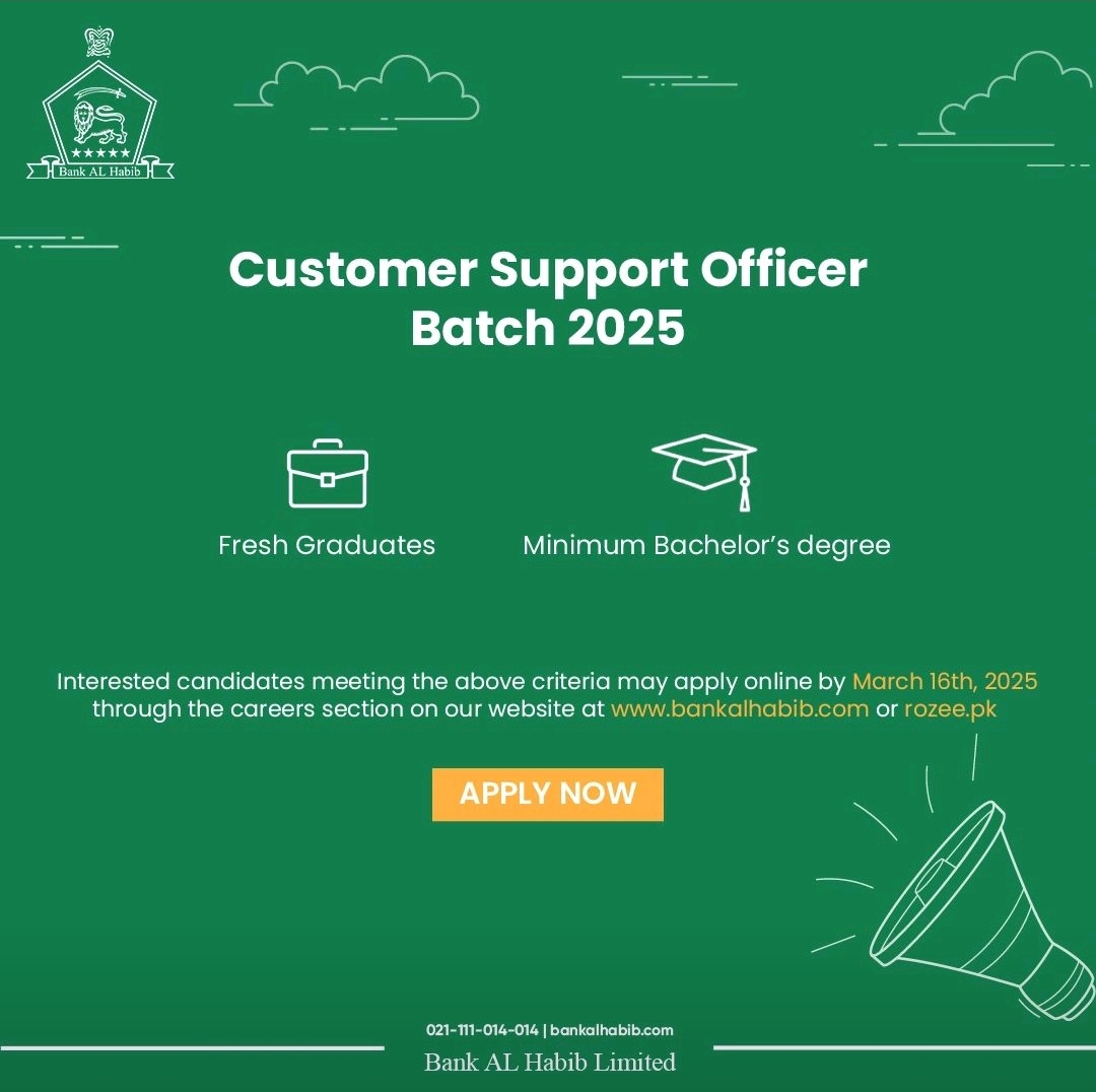 Bank Alhabib Customer Support Officers Jobs 2025 Online Apply