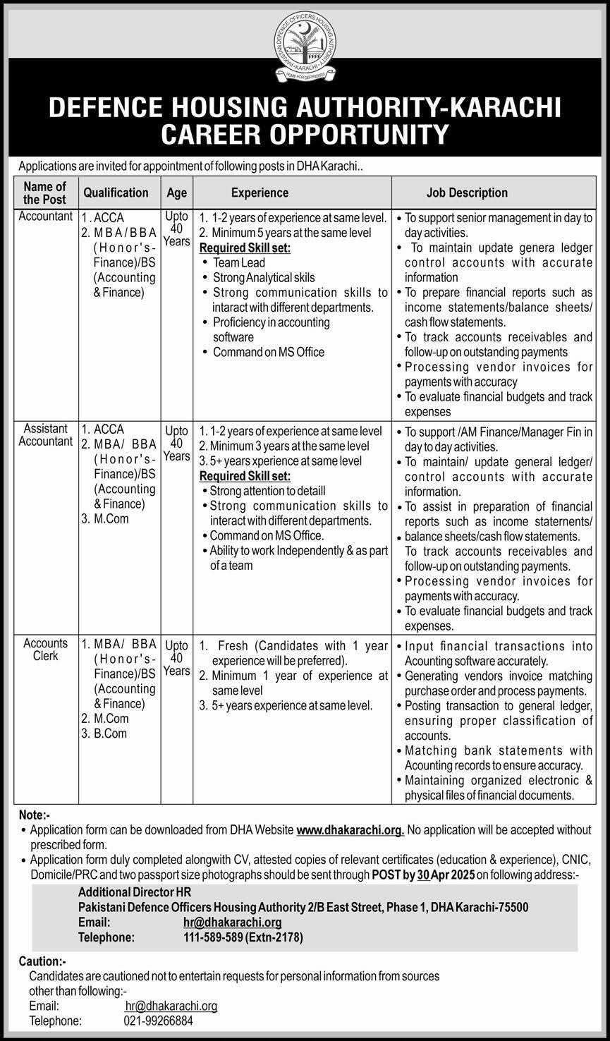 DHA Karachi Jobs April 2025