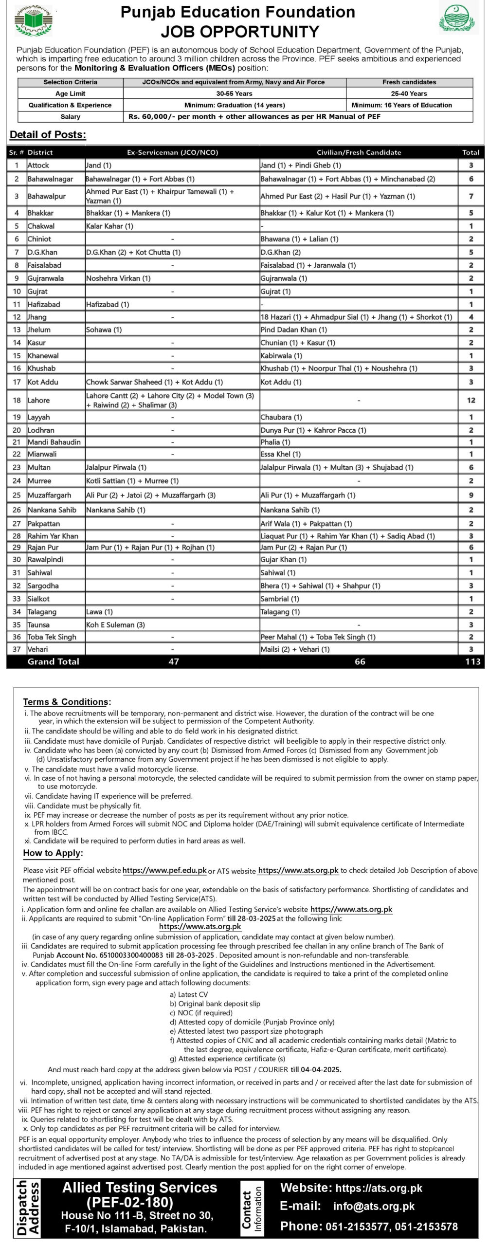 Punjab Education Foundation PEF Jobs 2025 Advertisement Online Apply