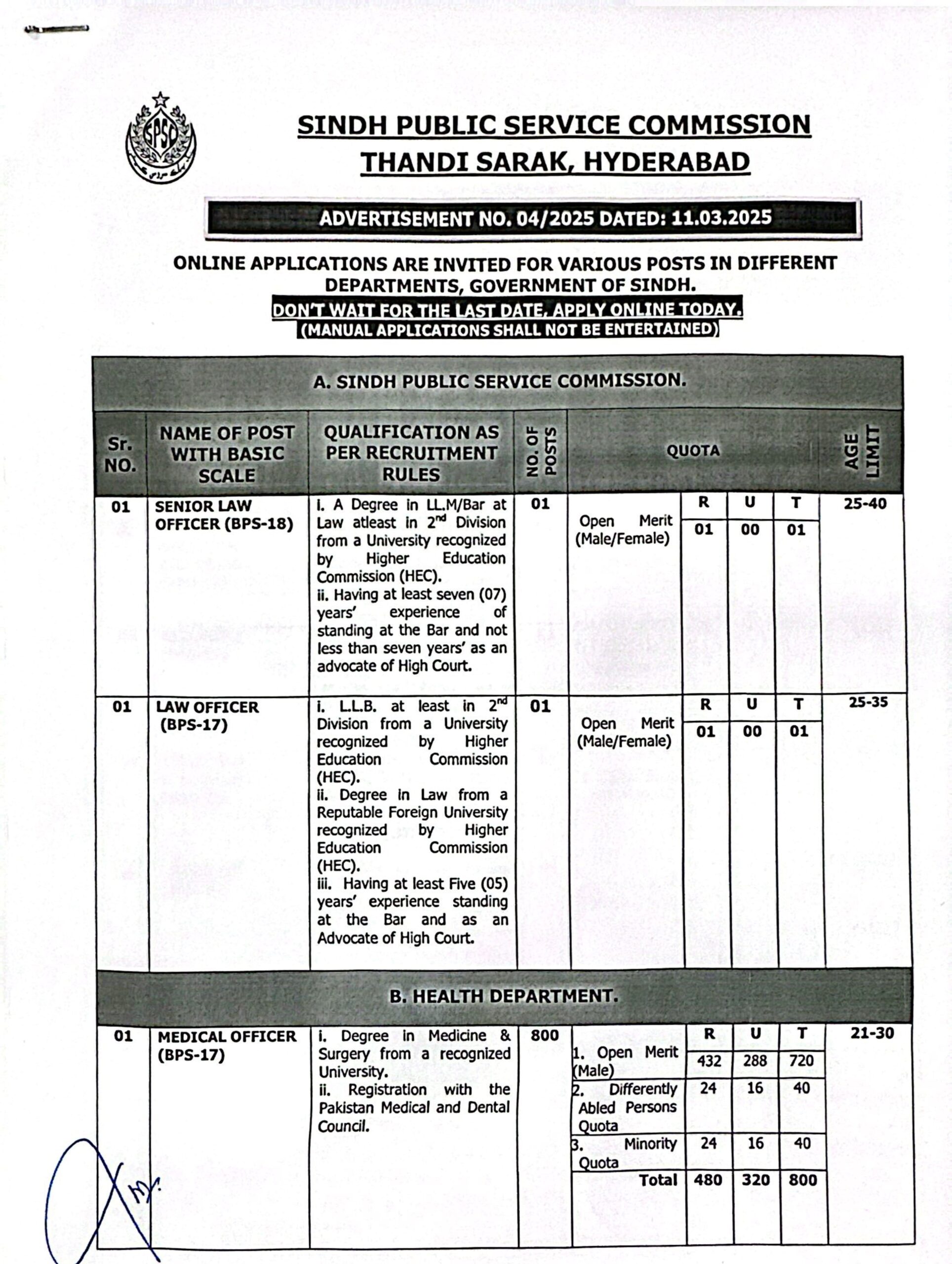 SPSC Jobs 2025 Advertisement 04 - 1