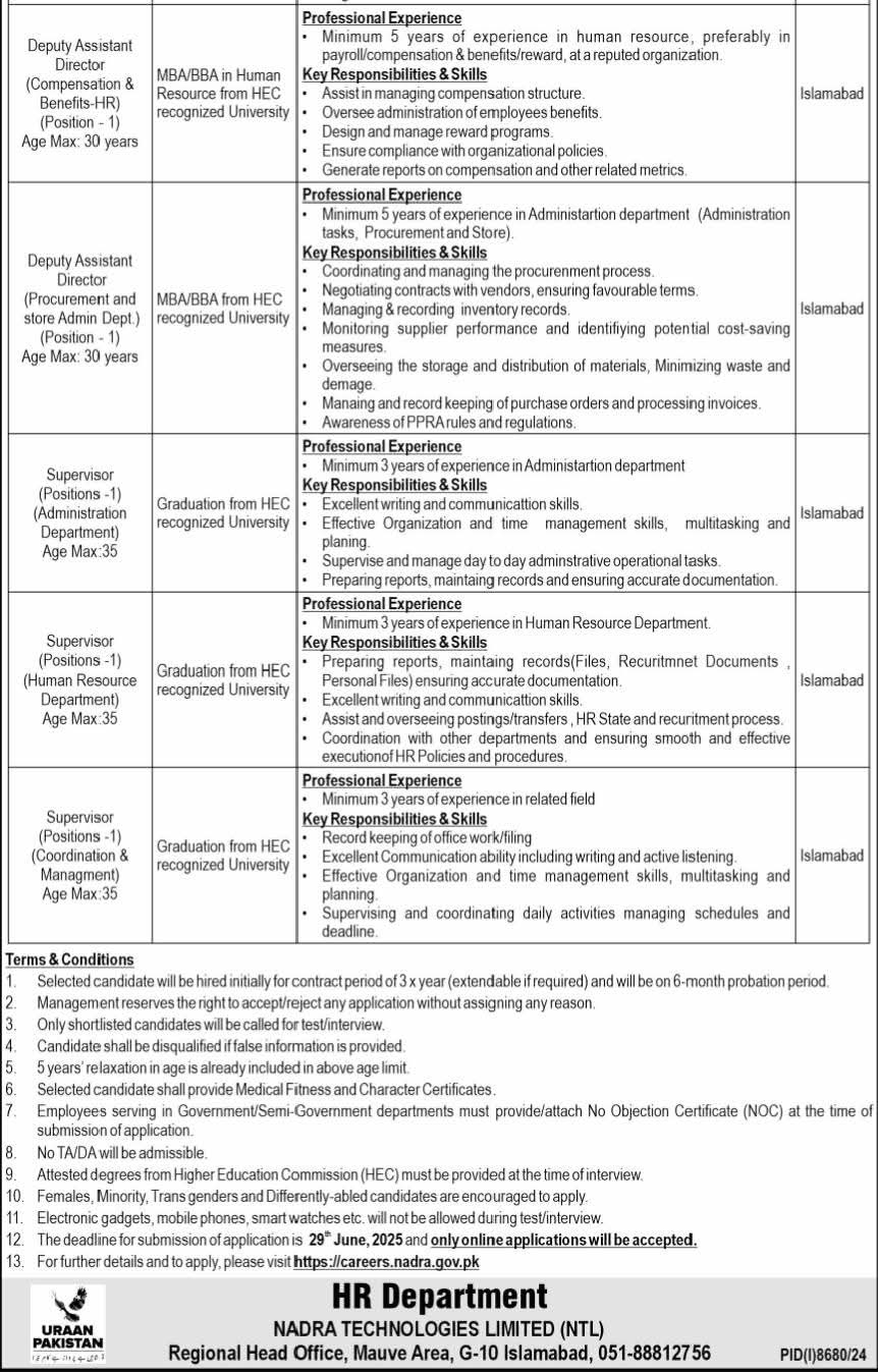 NADRA Jobs June 2025 - 2