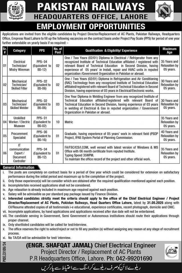 Pakistan Railway Jobs May 2025