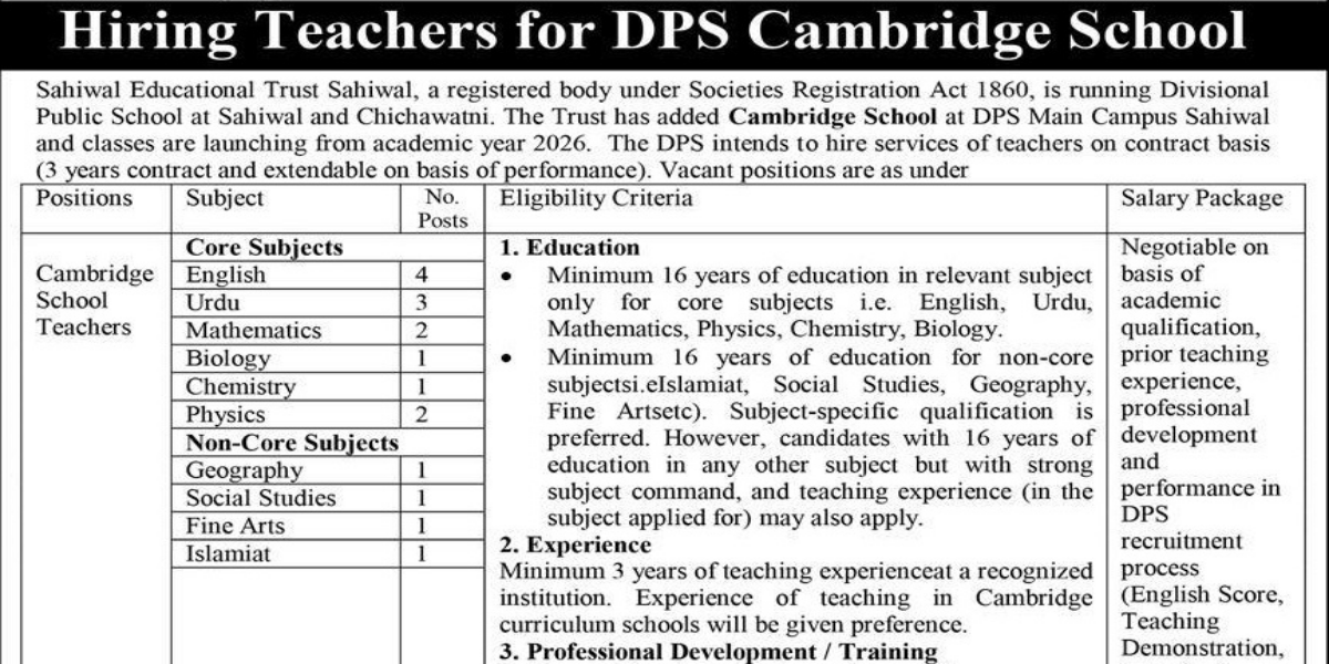 DPS Jobs 2026 Latest Advertisement