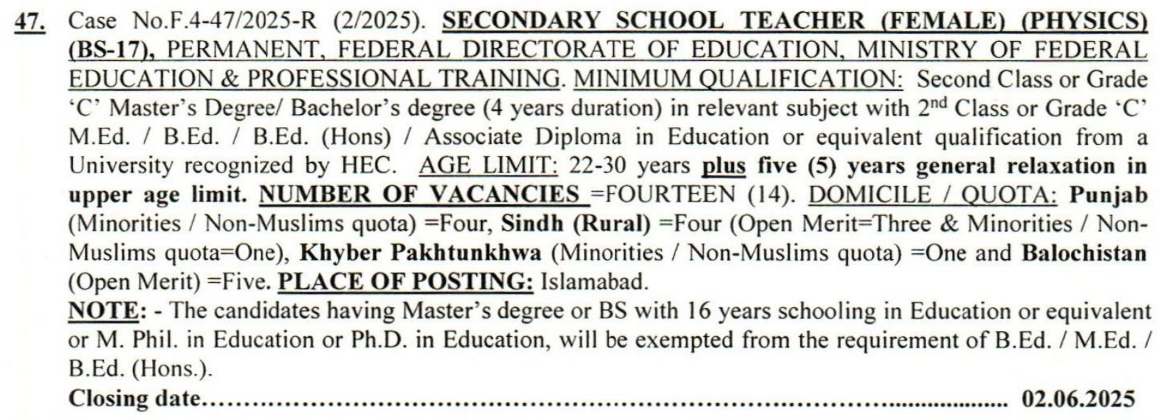 FPSC SST Jobs 2025