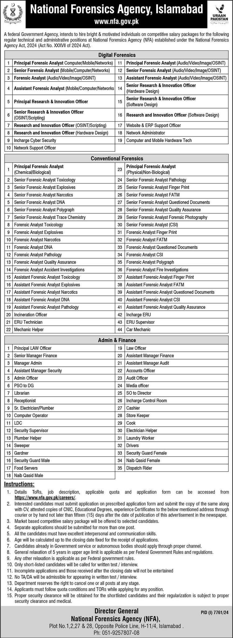 National Forensics Agency NFA Jobs 2025 Advertisement