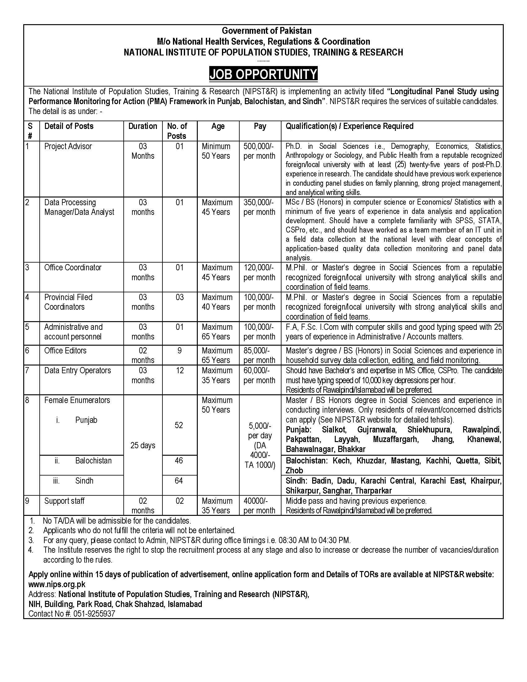National Institute of Population Studies Jobs 2025 Advertisement