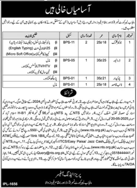 Punjab Labour Court 2025 Latest Advertisement Online Apply