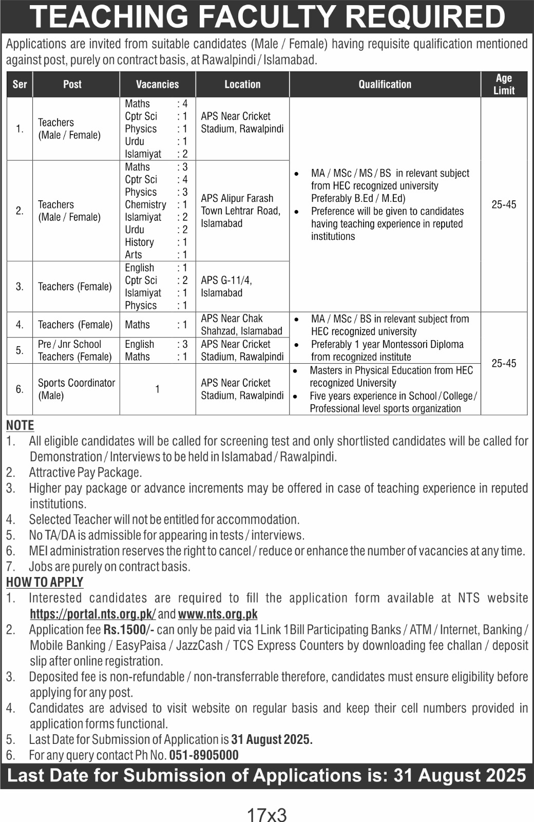 Army Public School and College Jobs August 2025