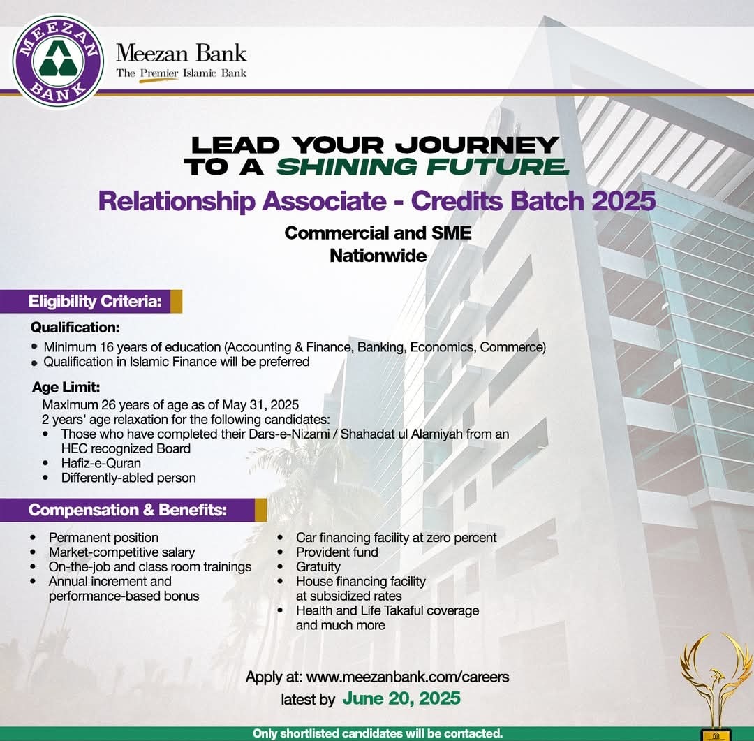Meezan Bank Jobs 2025 - Relationship Associate Credits Batch 2025