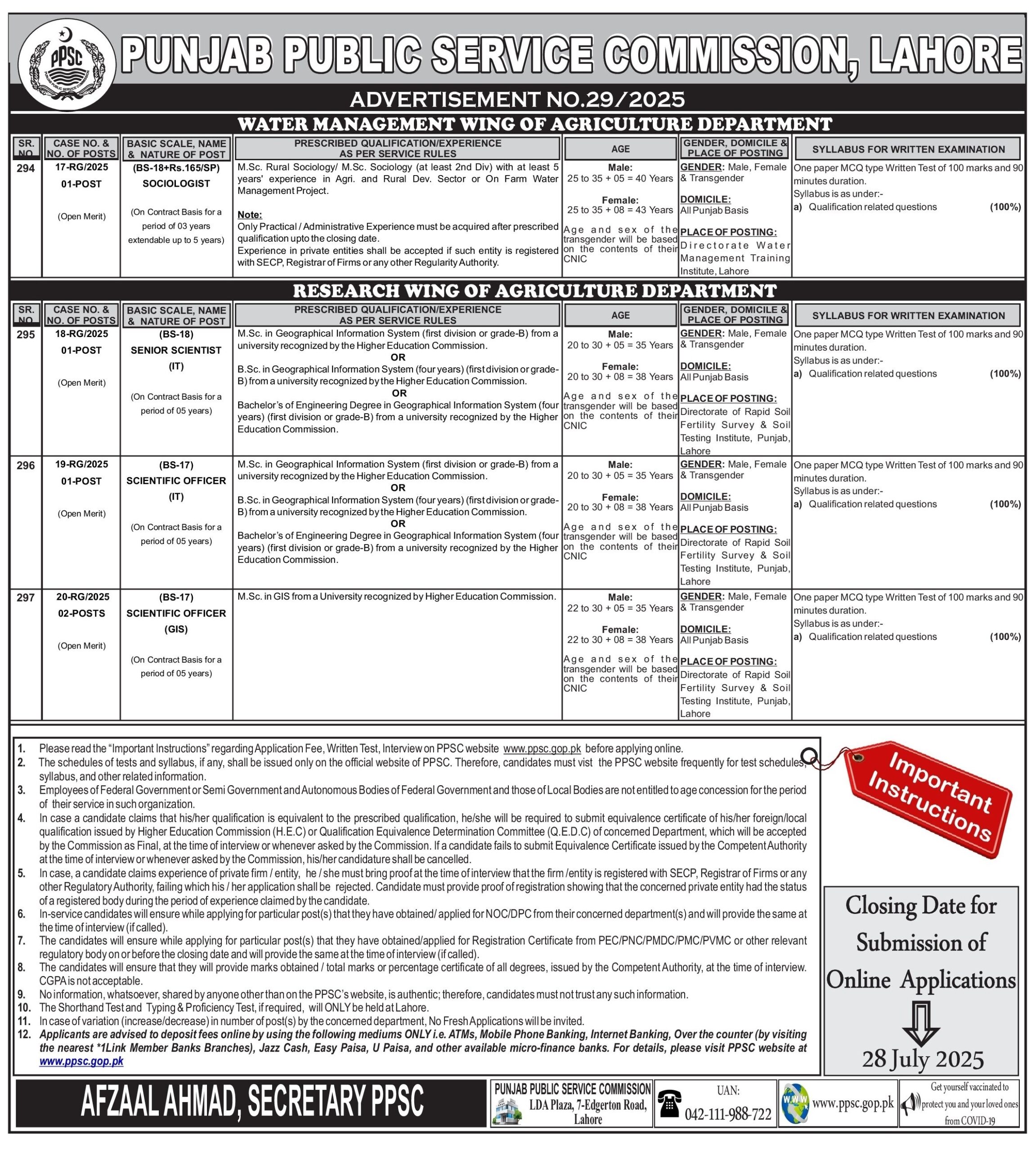PPSC Jobs 2025 Advertisement No 29