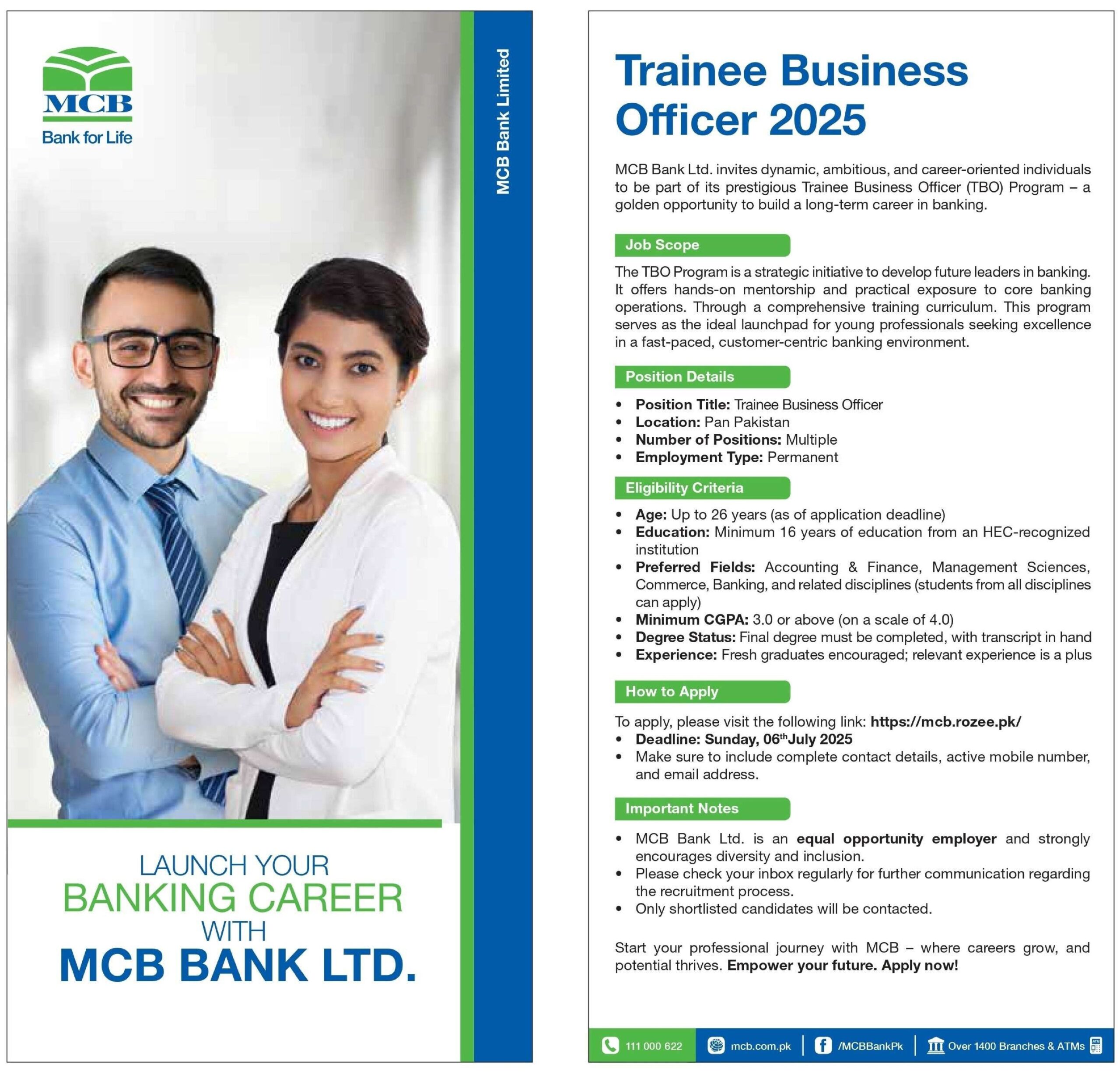 MCB Trainee Business Officers OG-III Jobs 2025