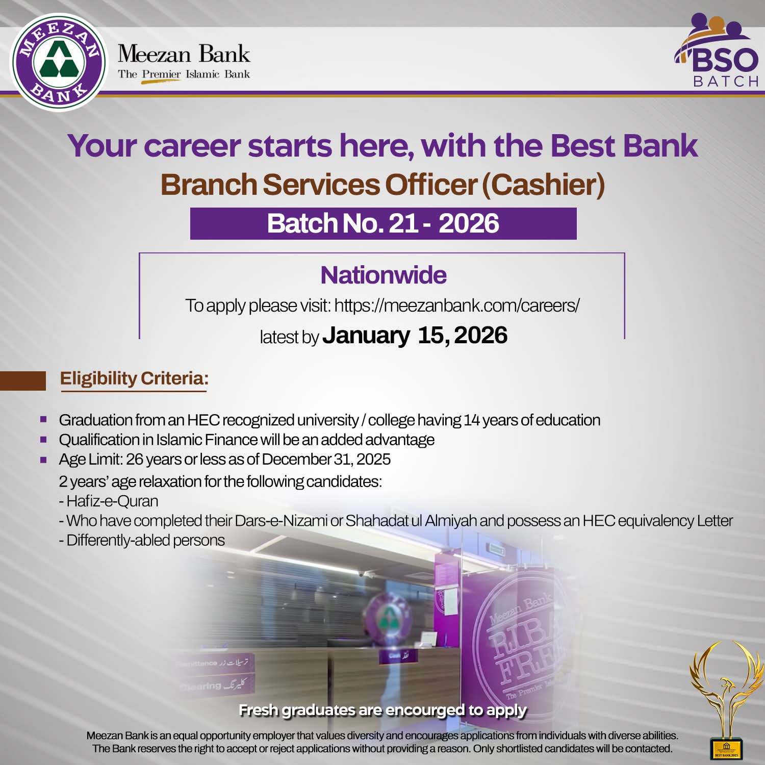 Meezan Bank Branch Service Officer Cashier Jobs 2026