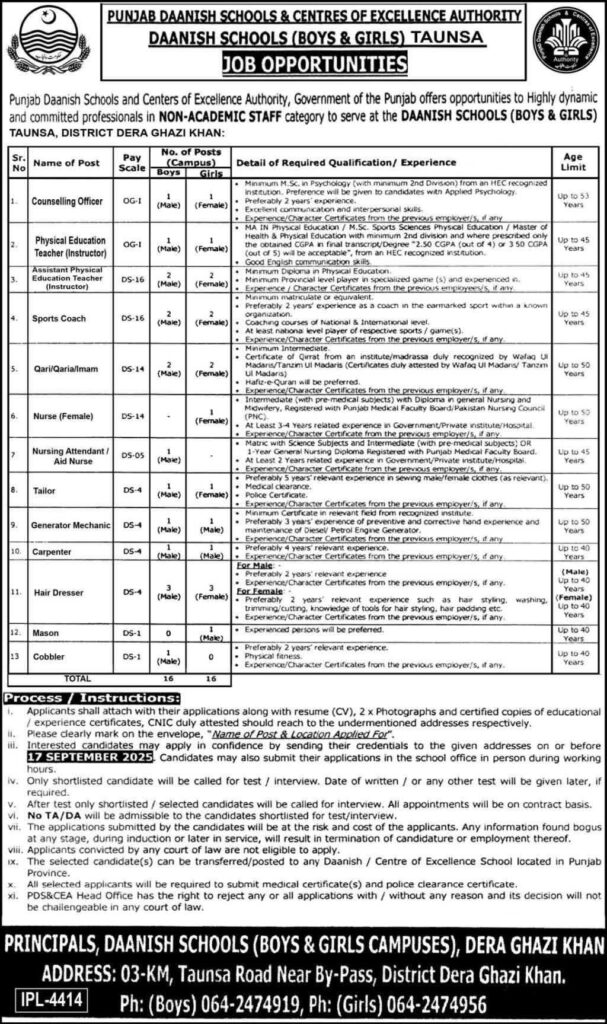 Punjab Daanish School Jobs September 2025