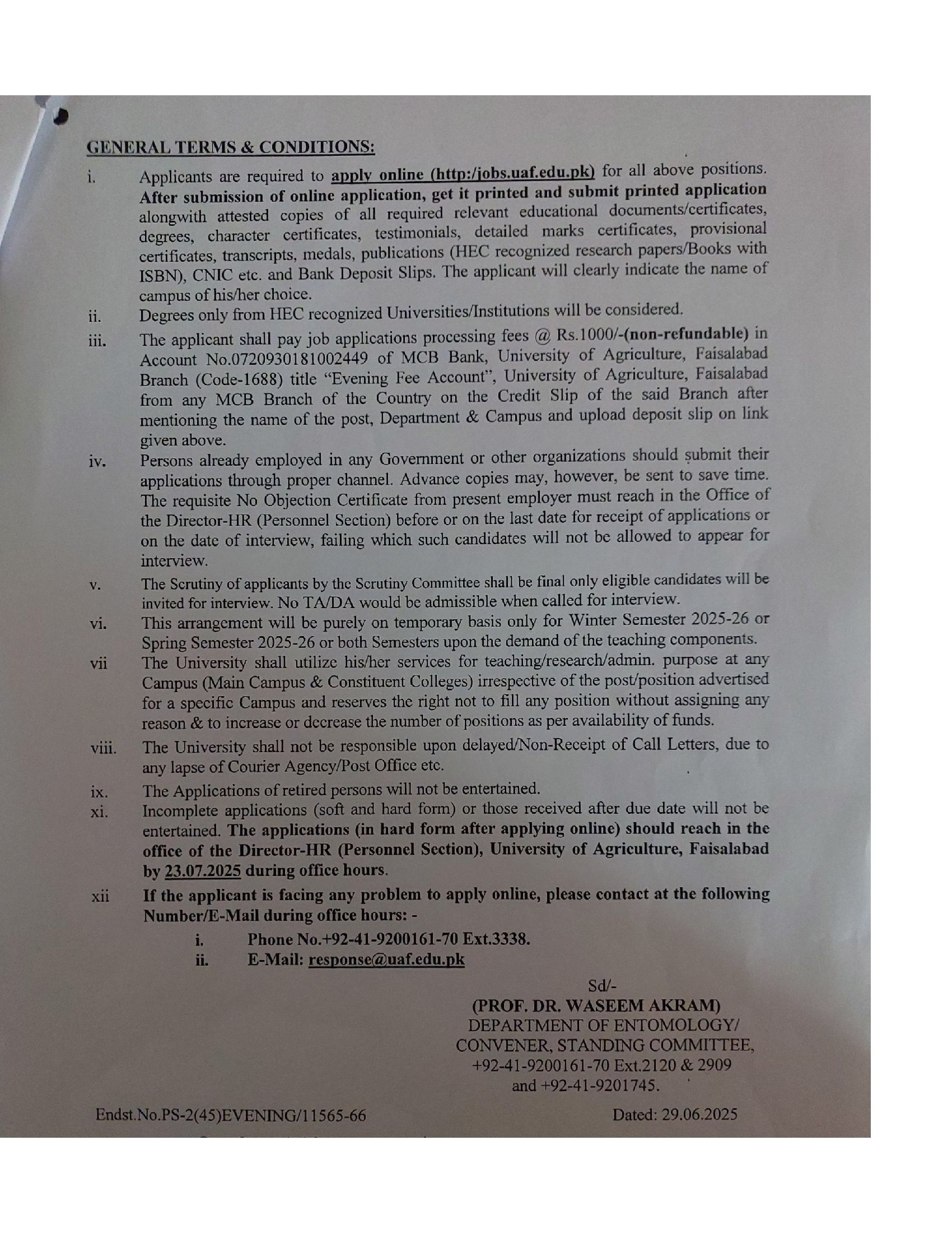 University of Agriculture Faisalabad Visiting Lecturer Jobs 2025 - 2