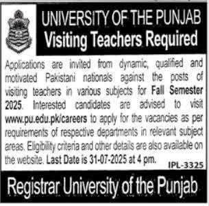 University of Punjab Jobs 2025 Advertisement
