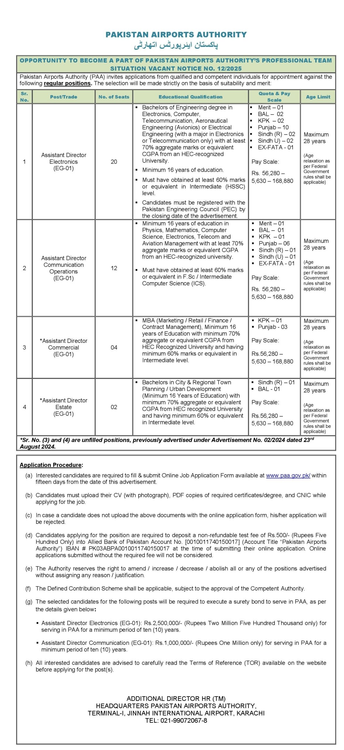 Pakistan Airport Authority PAA Jobs September 2025