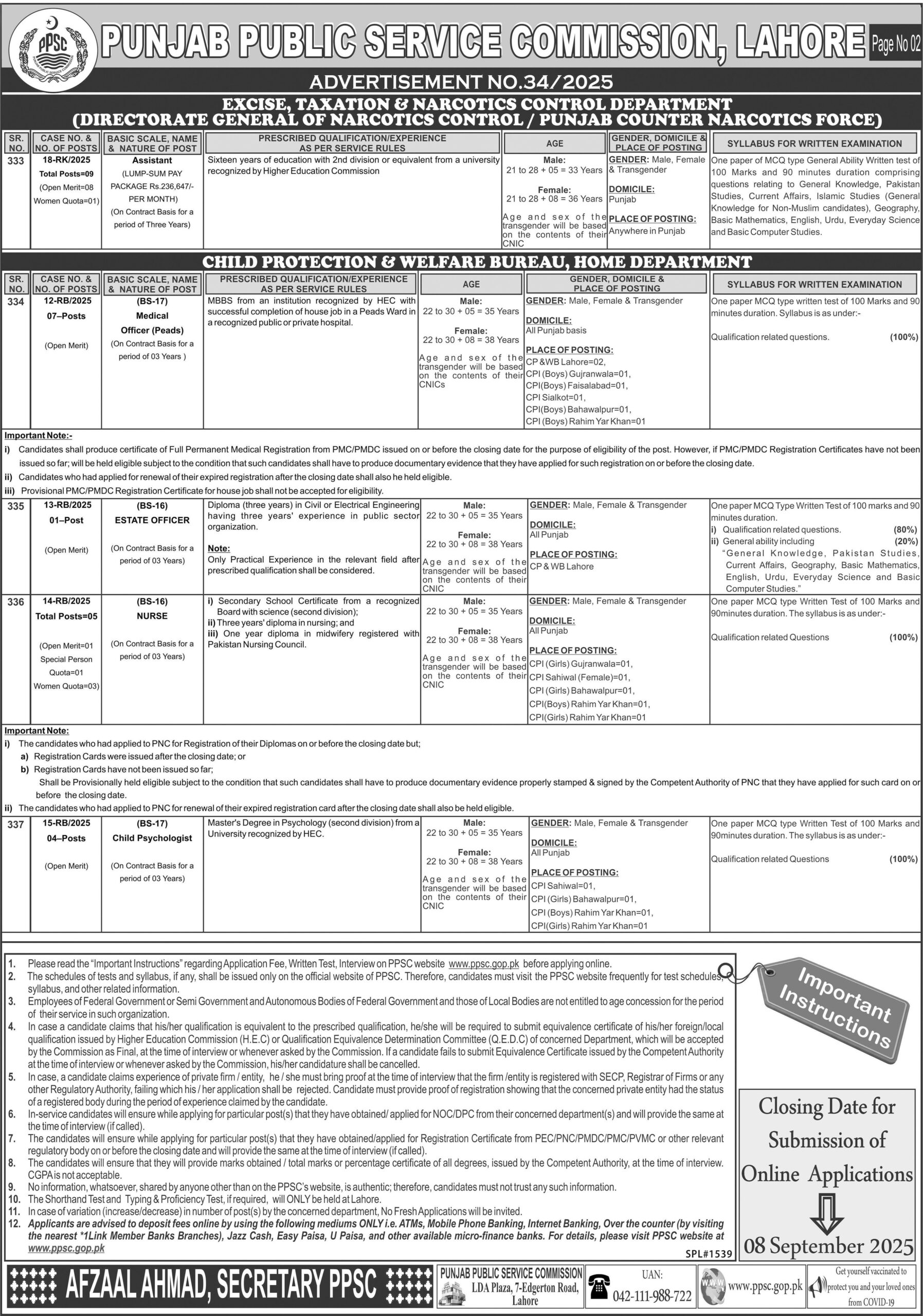 PPSC Jobs 2025 Advertisement No 34