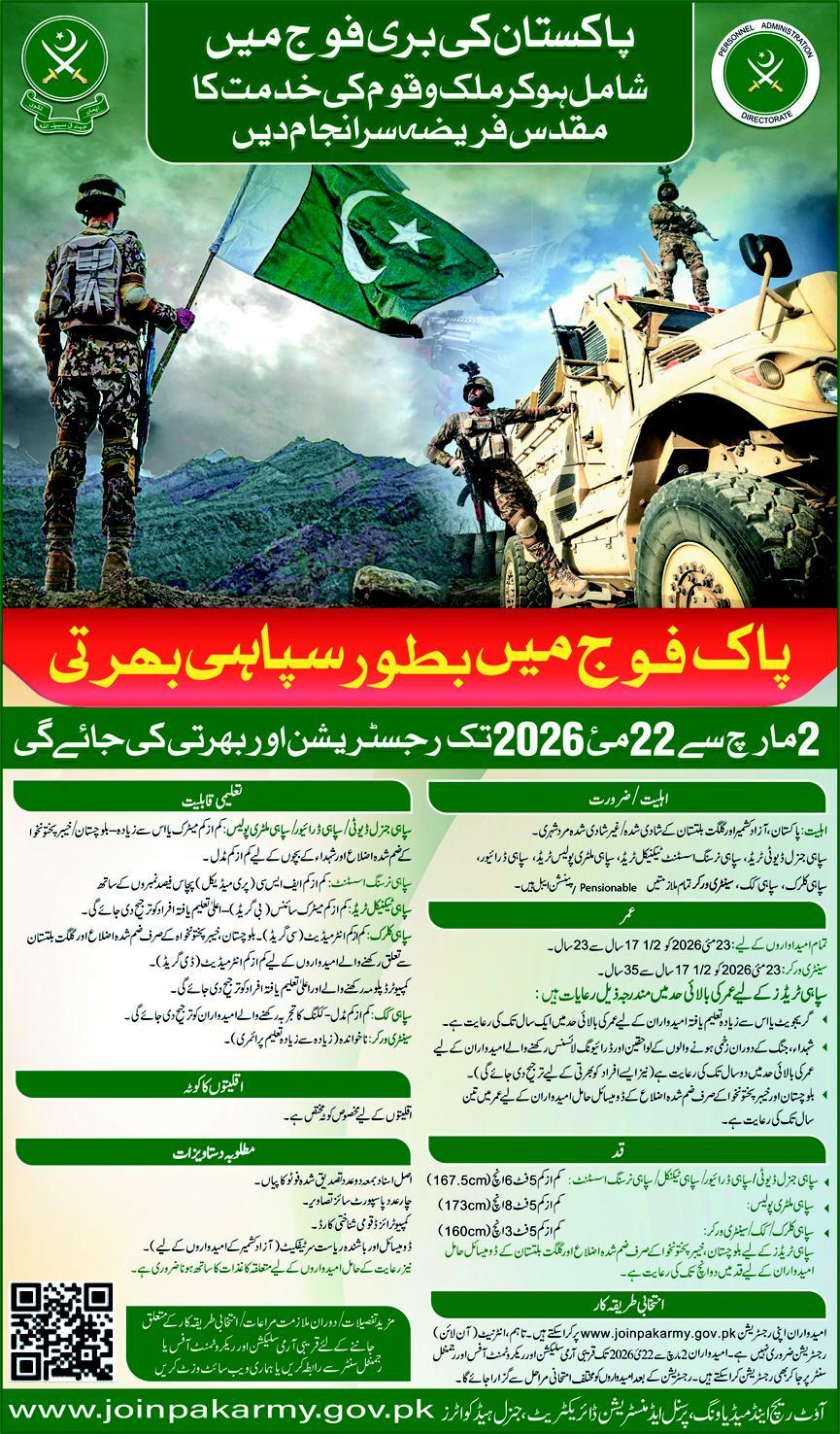 Pak Army as Soldier Jobs 2026