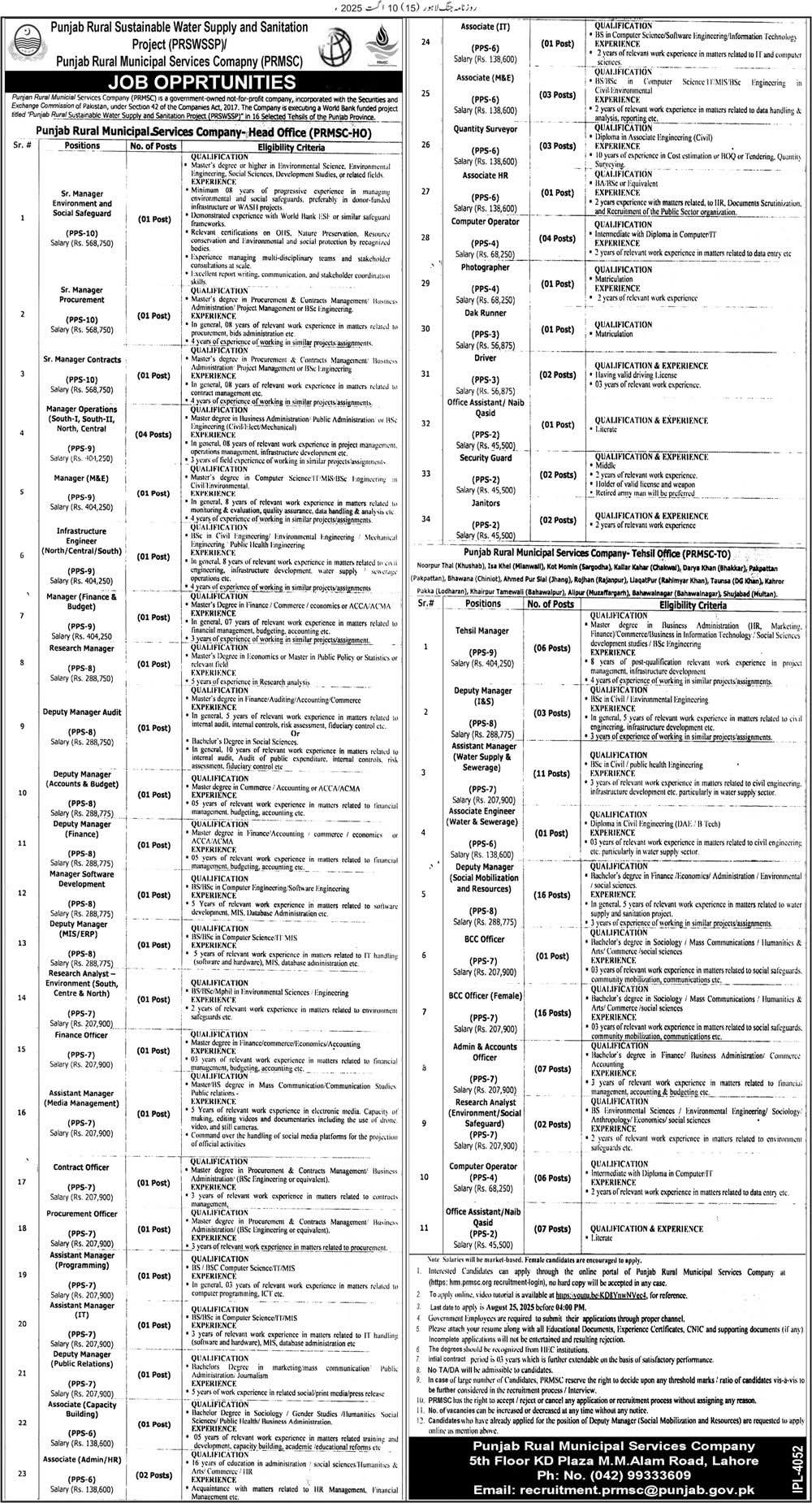 Punjab Rural Municipal Services Company Jobs 2025 PRMSC Apply Online