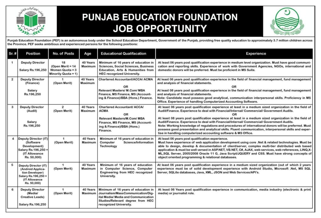 Punjab Education Foundation PEF Jobs 2025 - 1
