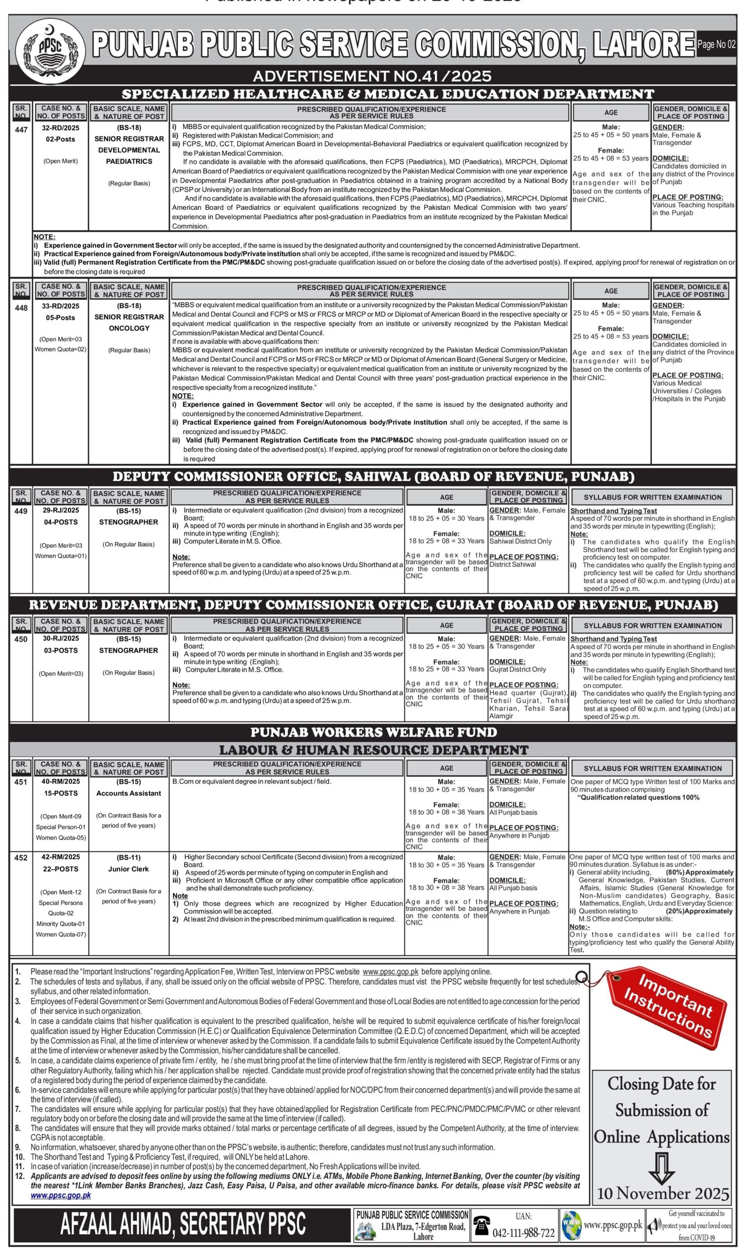 PPSC Jobs 2025 Advertisement No 41 - 2