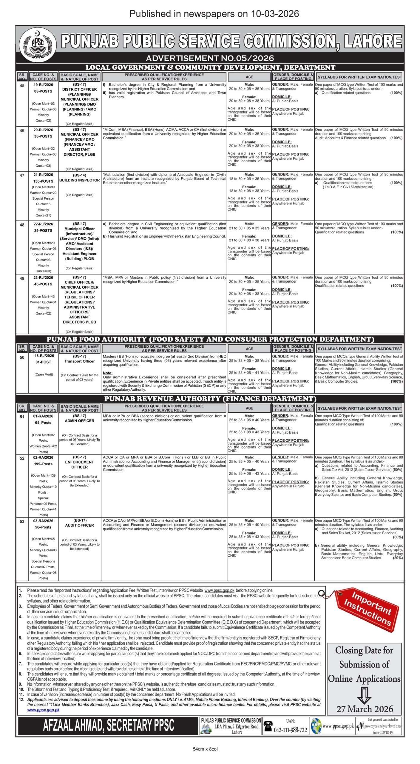 PPSC Jobs 2026 Advertisement No 05