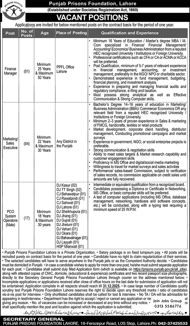 Punjab Prison Department Jobs 2026 Advertisement