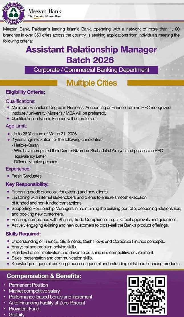 Meezan Bank Assistant Relationship Manager Jobs 2026
