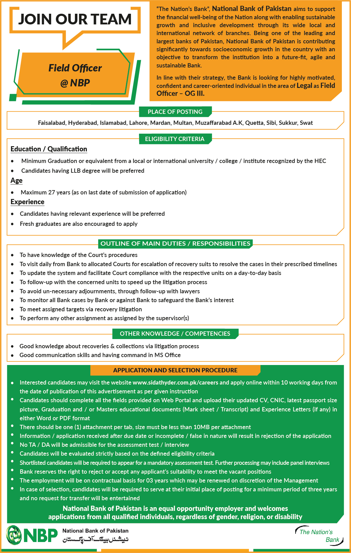 NBP Jobs 2026 as Field Officer OG III