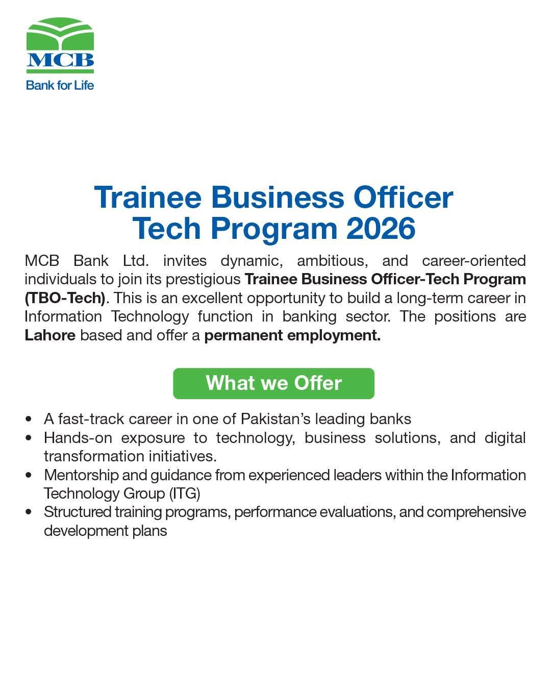 MCB TBO Jobs March 2026 - 2