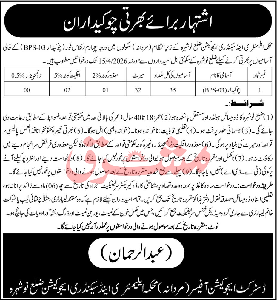 School Education Department Chowkidar Jobs 2026